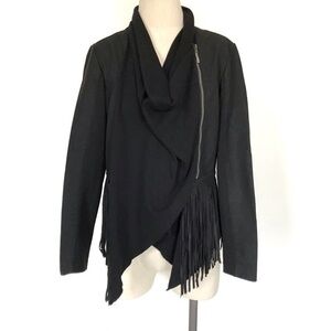 Montana Co Black Faux Leather Fringe Jacket Size Large
